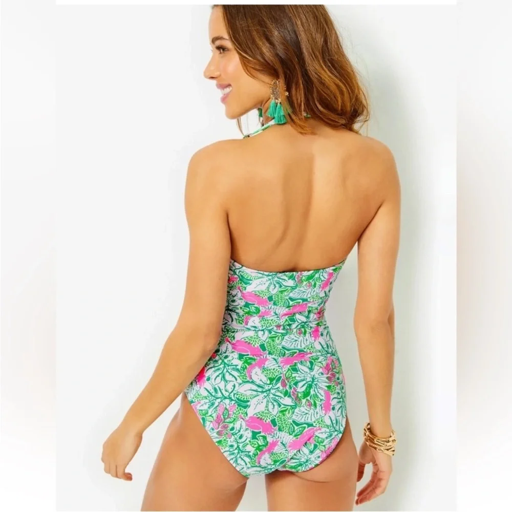NWT Lilly Pulitzer Flamenco One Piece Botanical Green Just Wing It - Picture 2 of 3